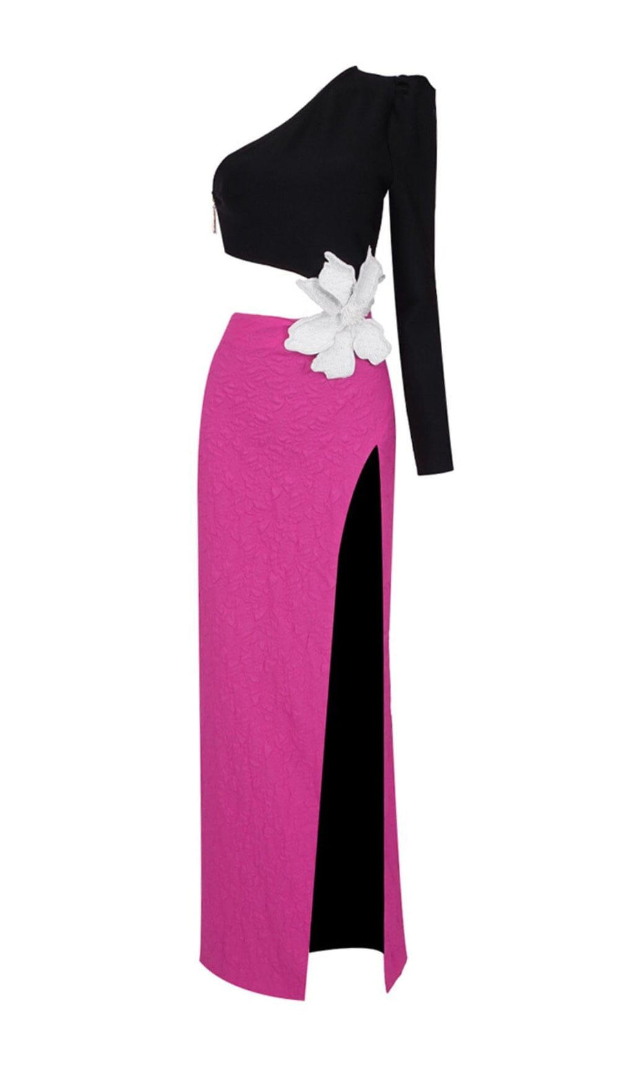 JACQUARD-MAXIKLEID AUS STRETCH MIT EINER SCHULTER