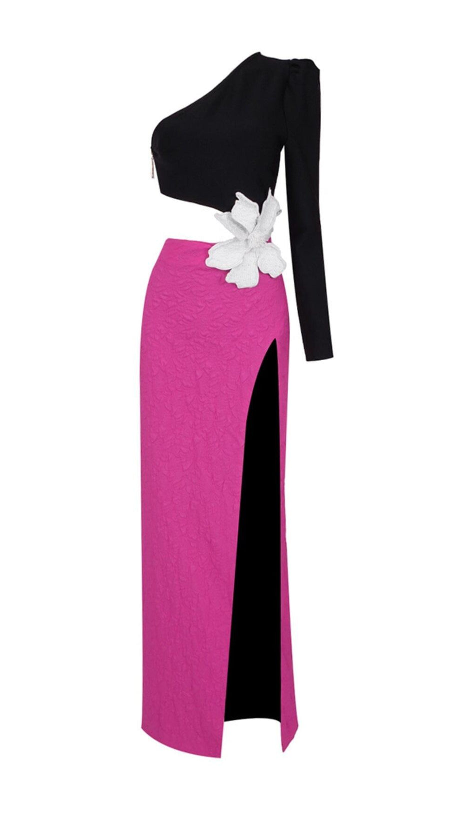 JACQUARD-MAXIKLEID AUS STRETCH MIT EINER SCHULTER