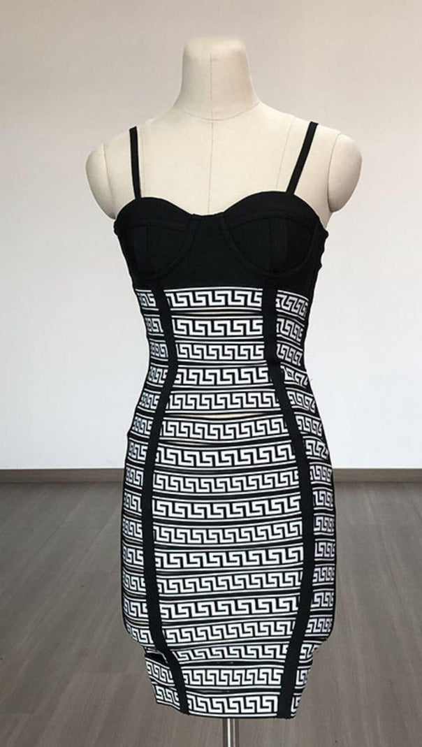 AIIZIE JACQUARD PATCHWORK BANDAGE PARTY DRESS - product image