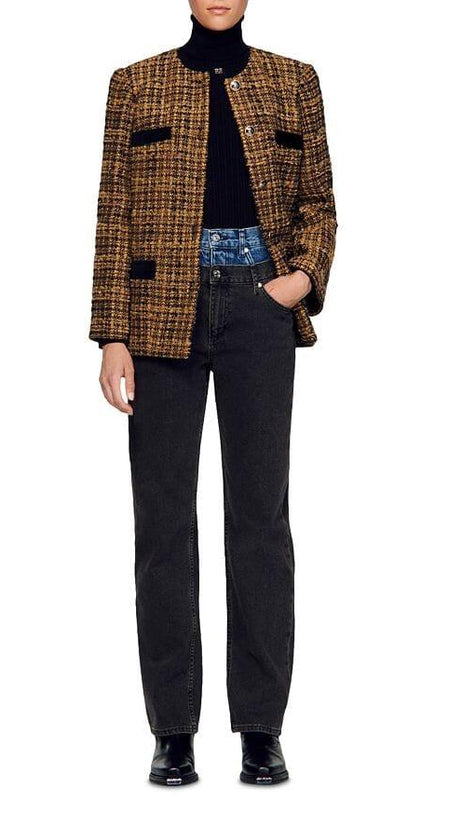 JASON VELVET TRIM TWEED JACKET