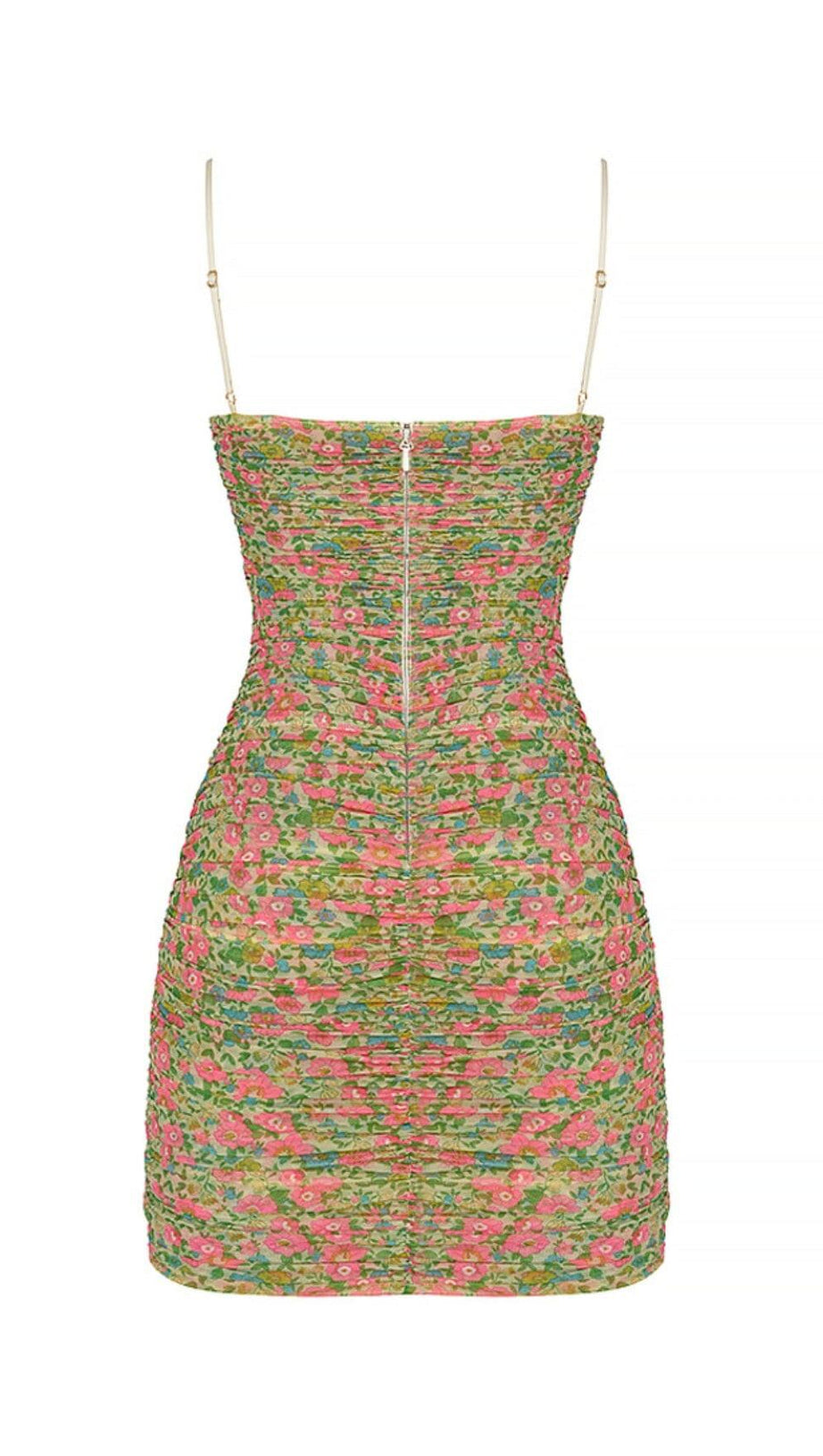 VINTAGE FLORAL RUCHED ORGANZA MESH MINI DRESS