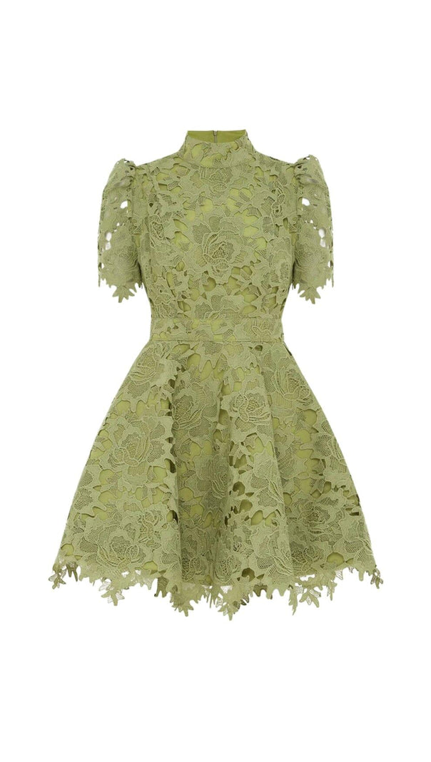 AIIZIE LACE SHORT SLEEVE MINI DRESS IN OLIVE - product image