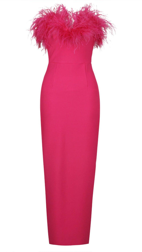 AIIZIE FEATHER BODYCON MAXI DRESS IN PINK - product image