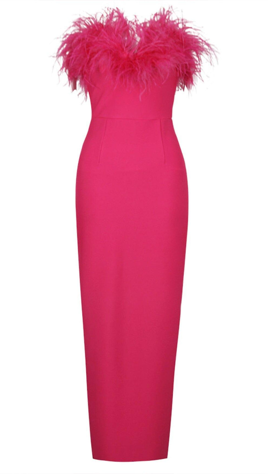 FEATHER BODYCON MAXI DRESS IN PINK