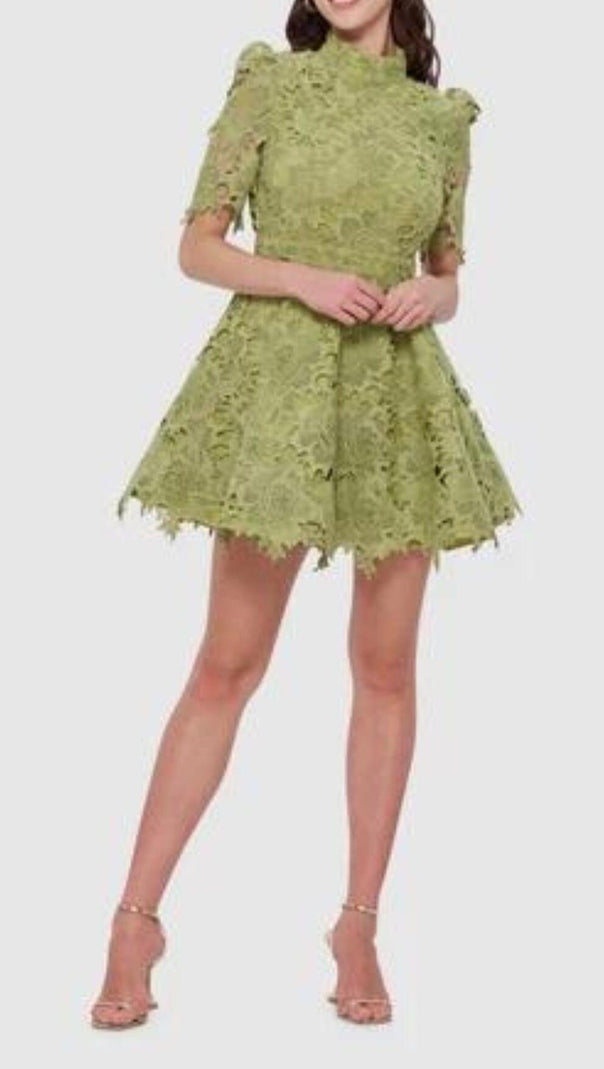 AIIZIE LACE SHORT SLEEVE MINI DRESS IN OLIVE - product image