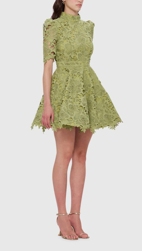 AIIZIE LACE SHORT SLEEVE MINI DRESS IN OLIVE - product image
