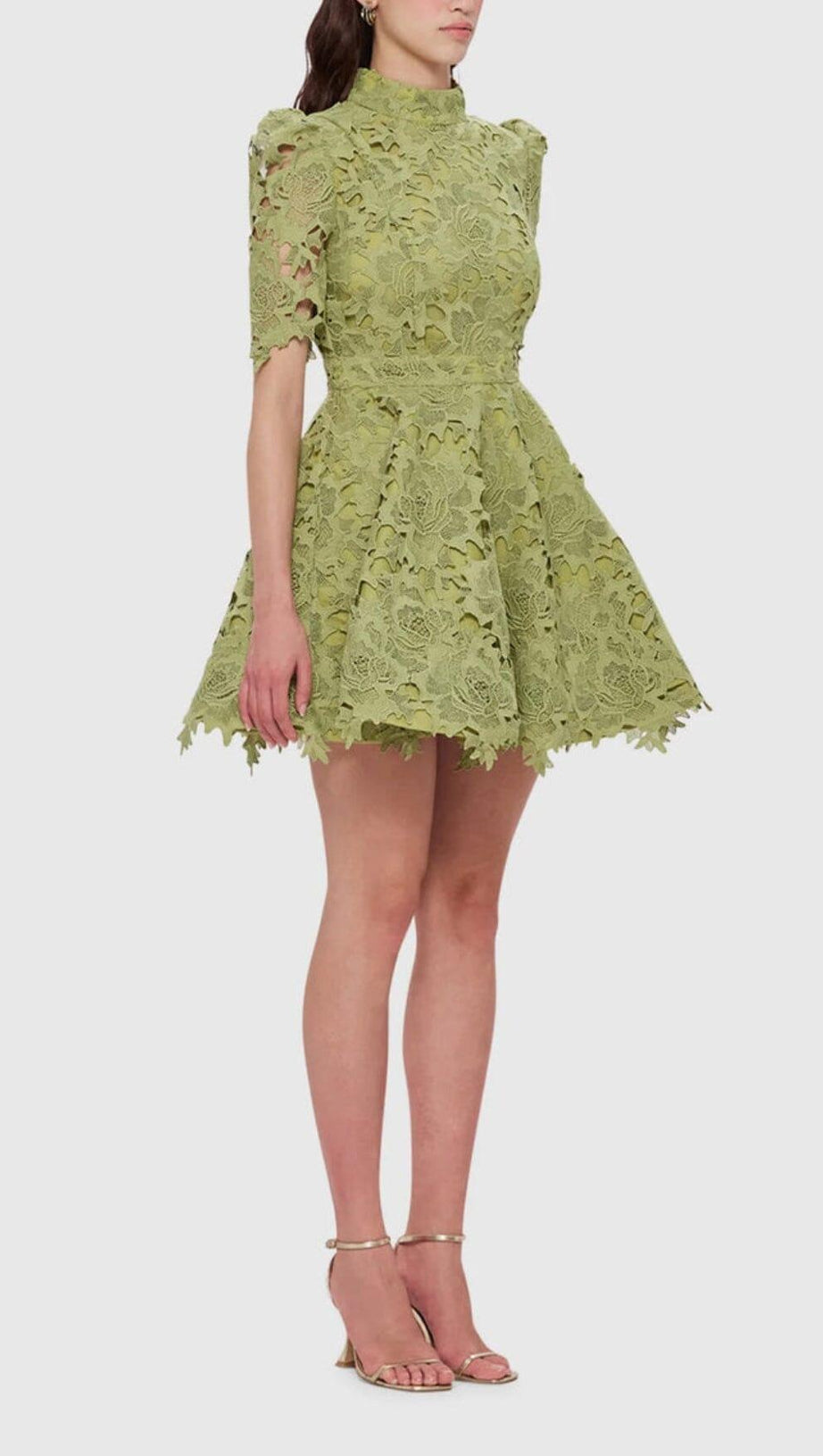 LACE SHORT SLEEVE MINI DRESS IN OLIVE