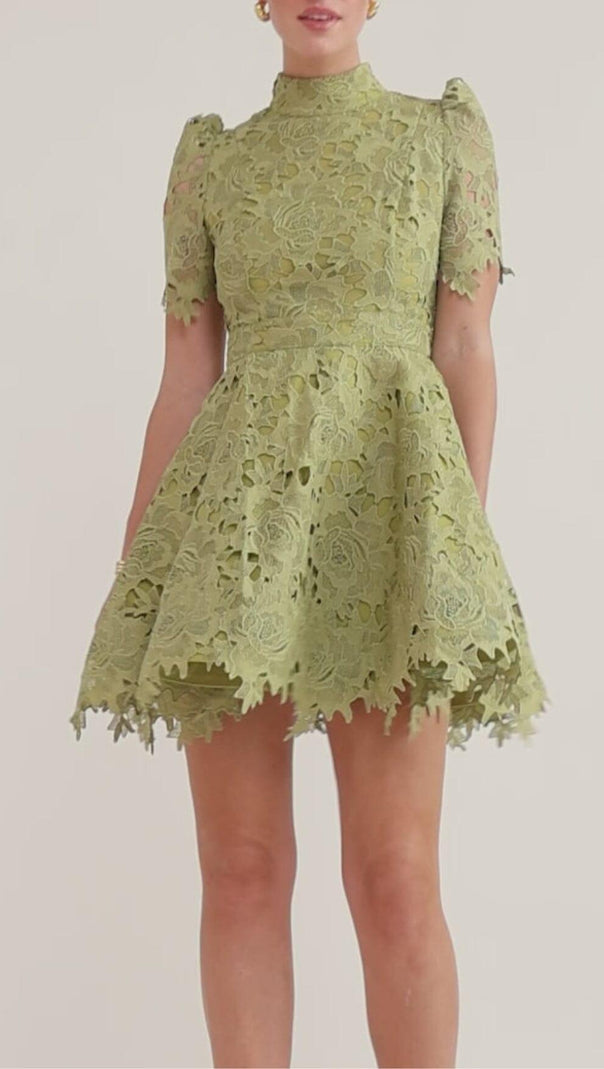 AIIZIE LACE SHORT SLEEVE MINI DRESS IN OLIVE - product image