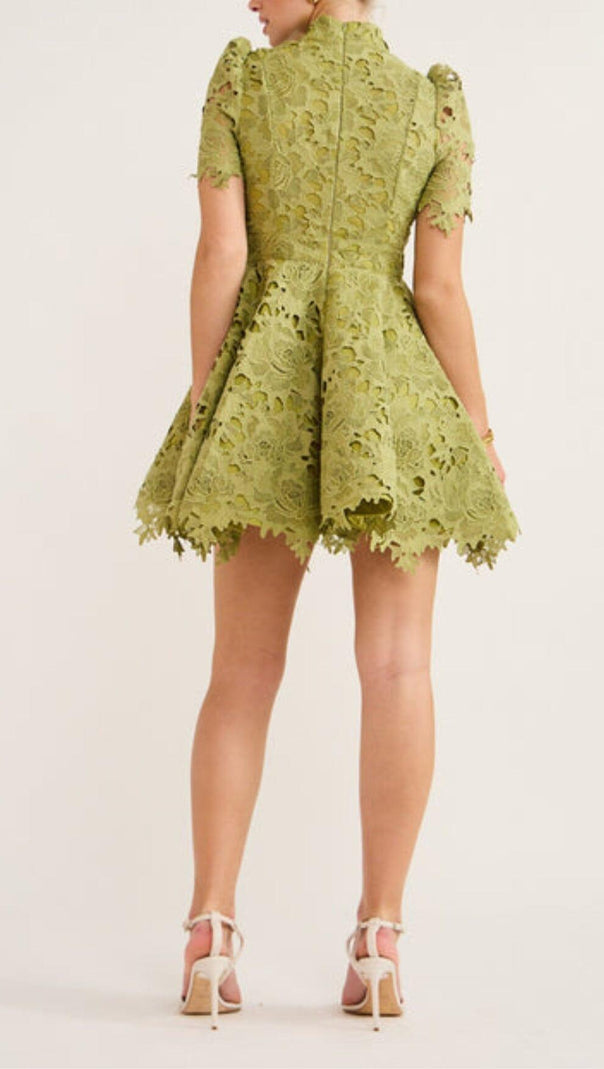 AIIZIE LACE SHORT SLEEVE MINI DRESS IN OLIVE - product image