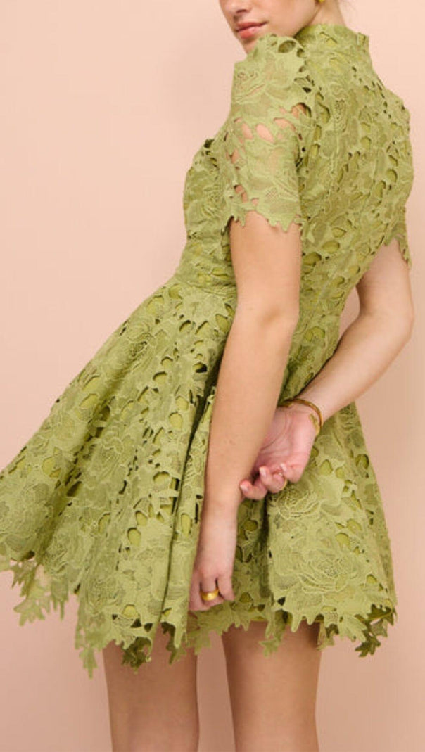 AIIZIE LACE SHORT SLEEVE MINI DRESS IN OLIVE - product image