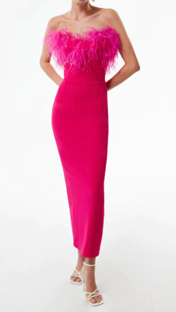 AIIZIE FEATHER BODYCON MAXI DRESS IN PINK - product image