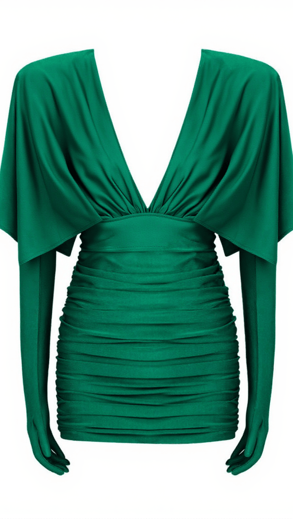 AIIZIE EIRAK TWO WAY RUCHED MINI DRESS WITH GLOVES - product image