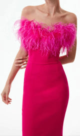 FEATHER BODYCON MAXI DRESS IN PINK