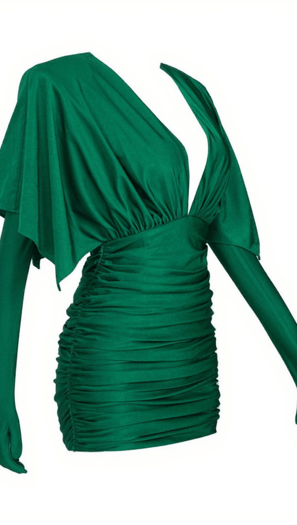 AIIZIE EIRAK TWO WAY RUCHED MINI DRESS WITH GLOVES - product image