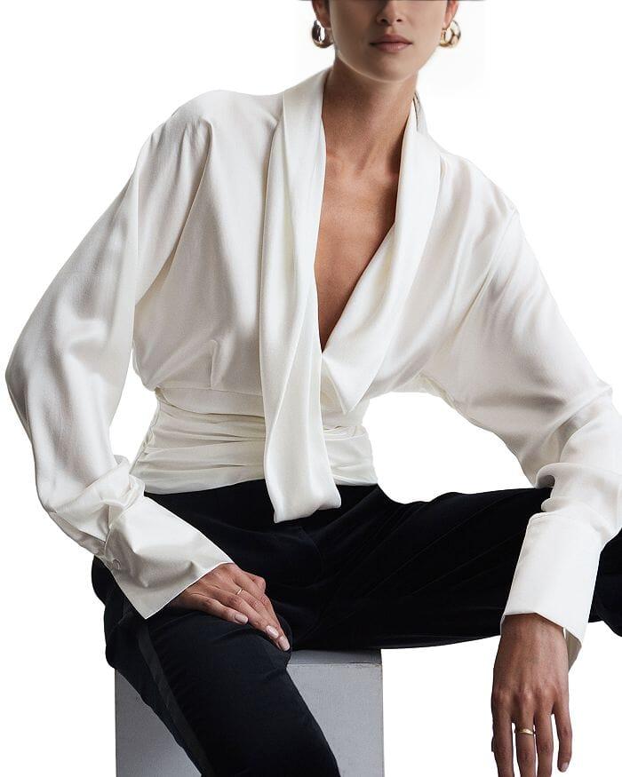 AIIZIE LAILA SILK DRAPE TUX BLOUSE - product image