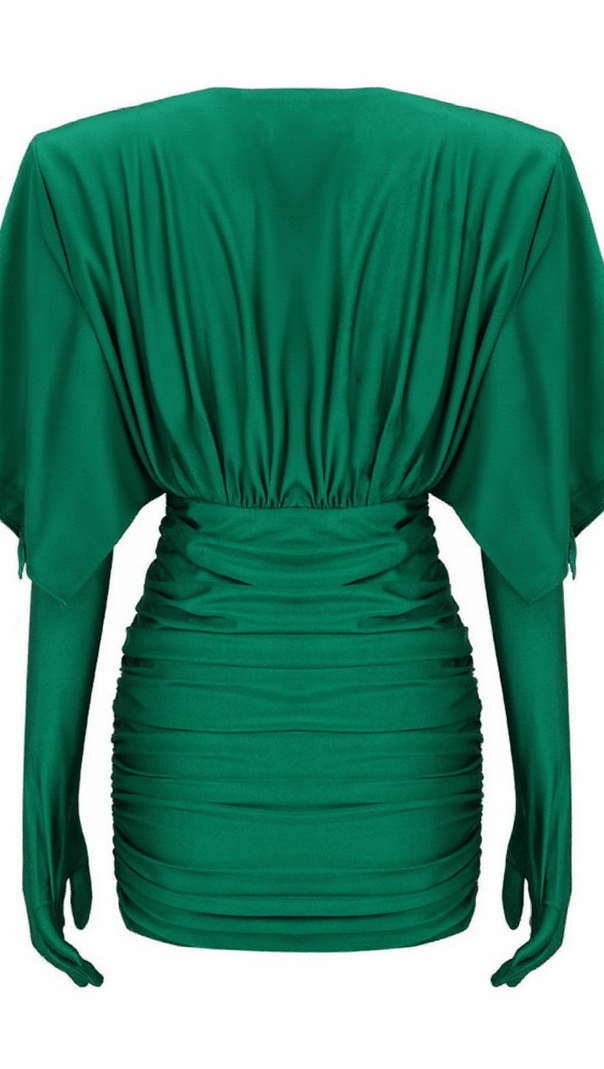 AIIZIE EIRAK TWO WAY RUCHED MINI DRESS WITH GLOVES - product image