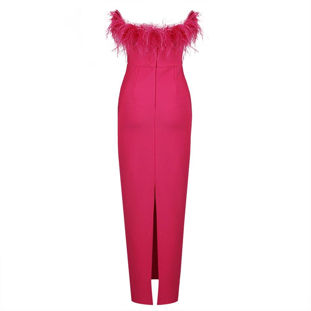 AIIZIE FEATHER BODYCON MAXI DRESS IN PINK - product image