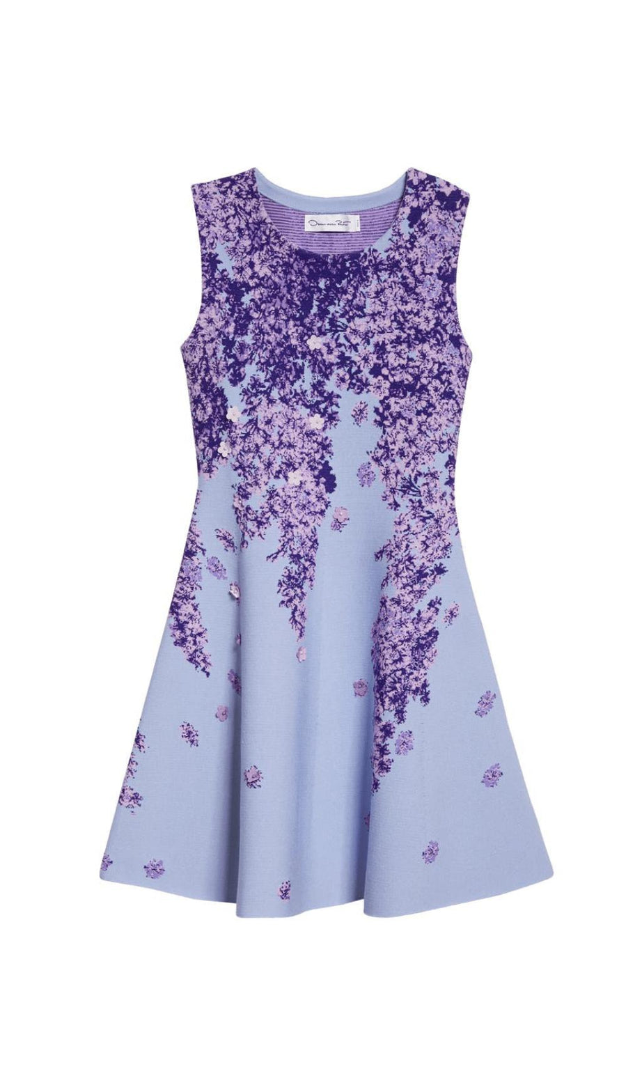 FLIEDERHAFTES ÄRMELLOSES MINIKLEID AUS JACQUARD
