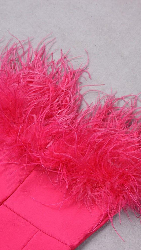 FEATHER BODYCON MAXI DRESS IN PINK