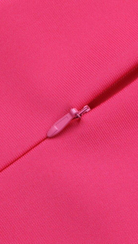 FEATHER BODYCON MAXI DRESS IN PINK