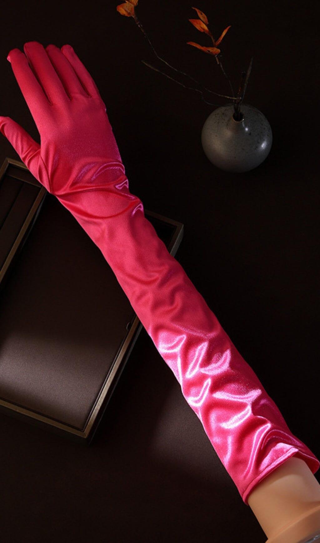 LANGE ROSENROTE HANDSCHUHE