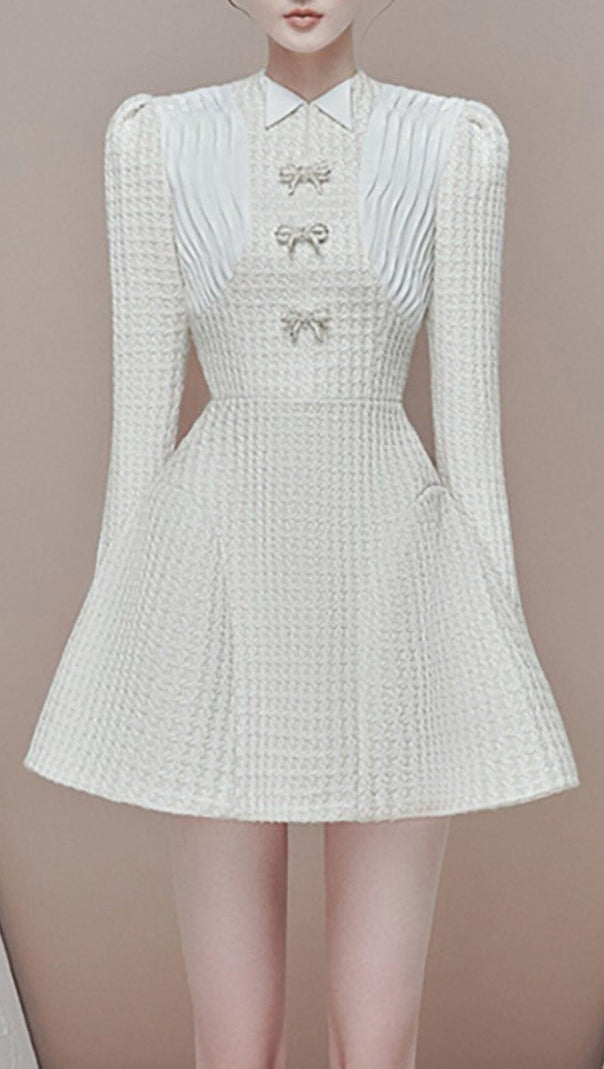 AIIZIE LONG SLEEVE BOW A-LINE MINI DRESS IN WHITE - product image