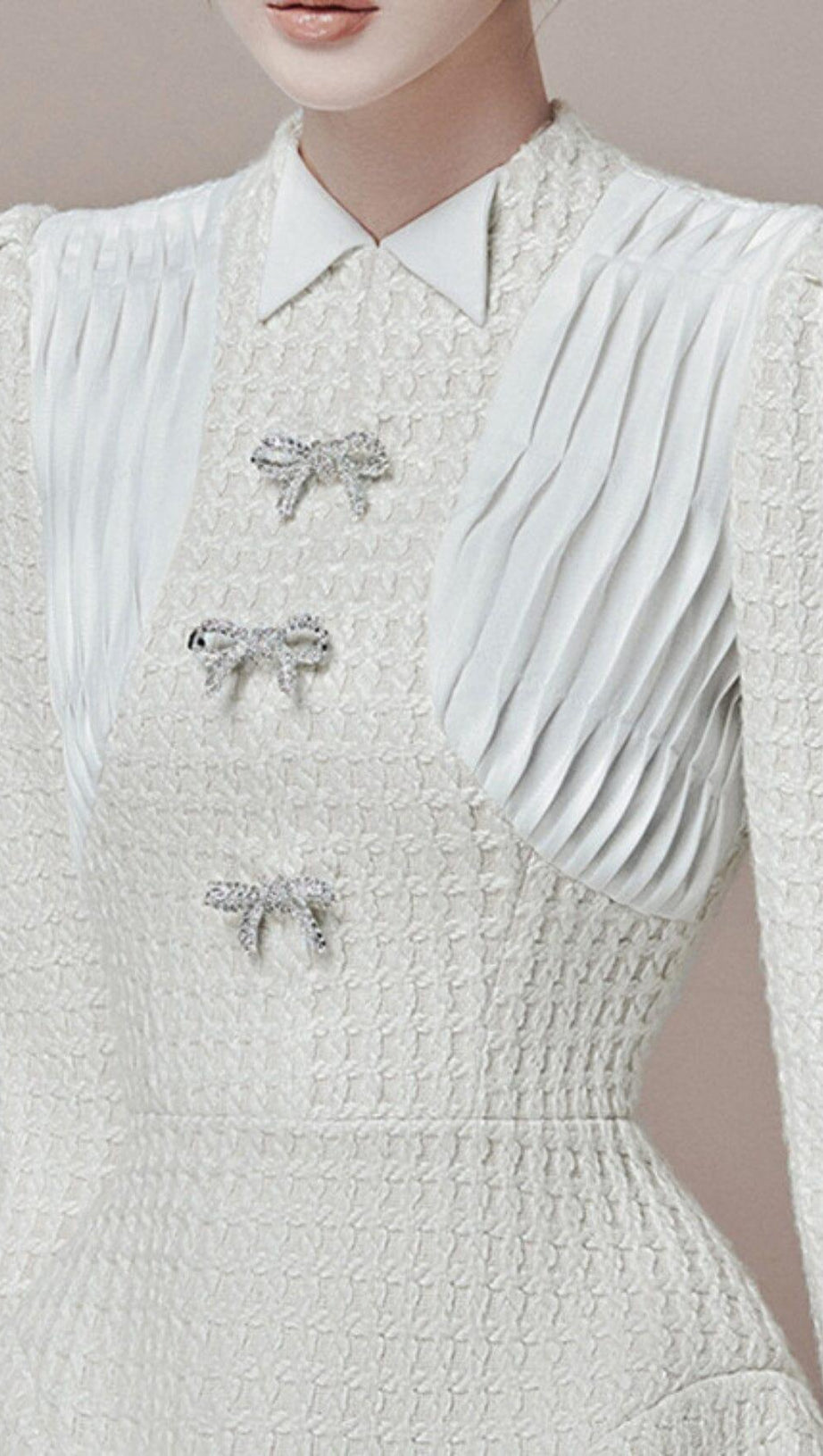 LONG SLEEVE BOW A-LINE MINI DRESS IN WHITE