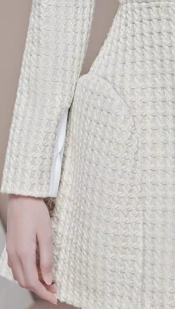 AIIZIE LONG SLEEVE BOW A-LINE MINI DRESS IN WHITE - product image