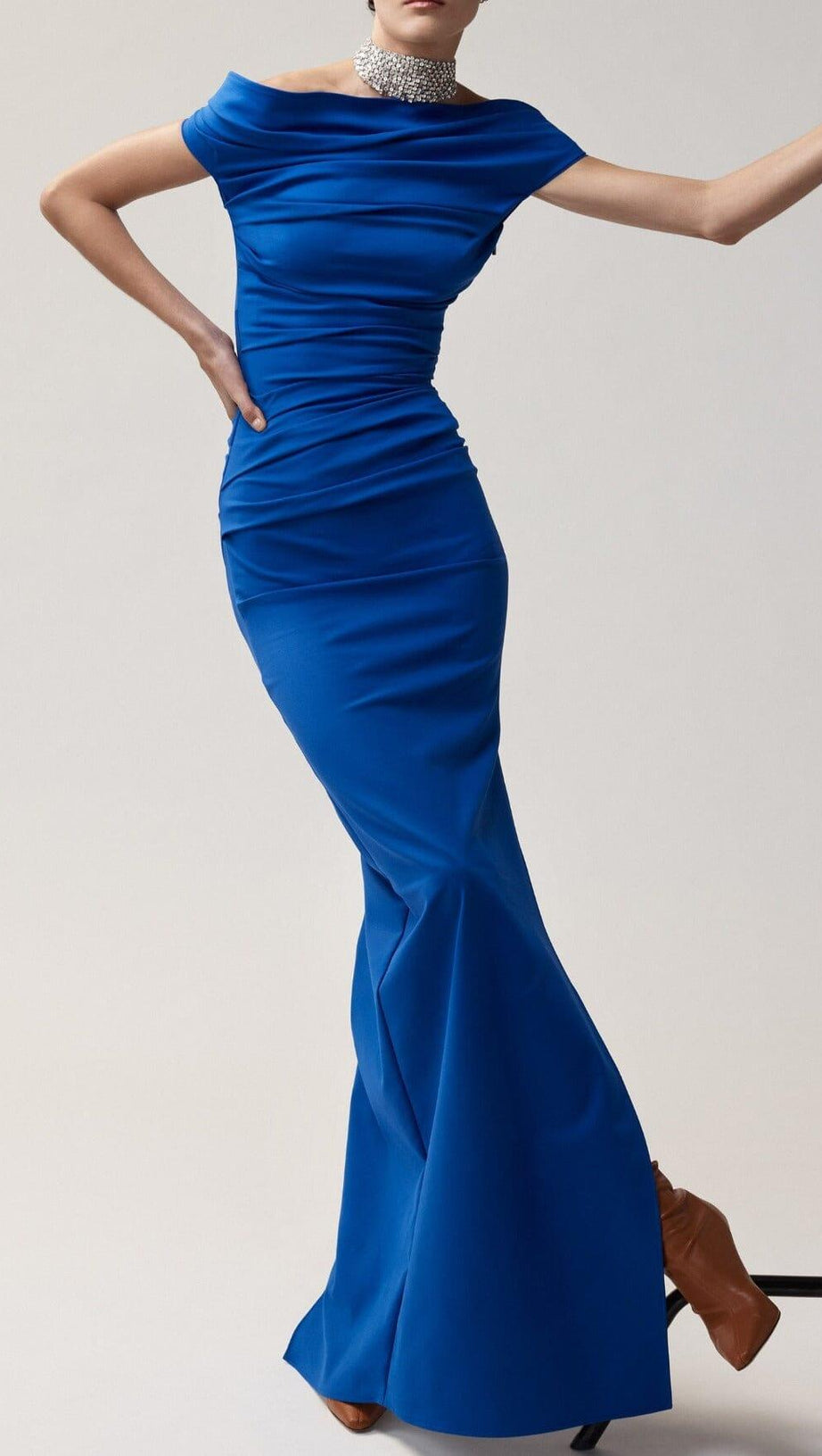 ABITO CORSETTO IN RASO SPACCATO BLU