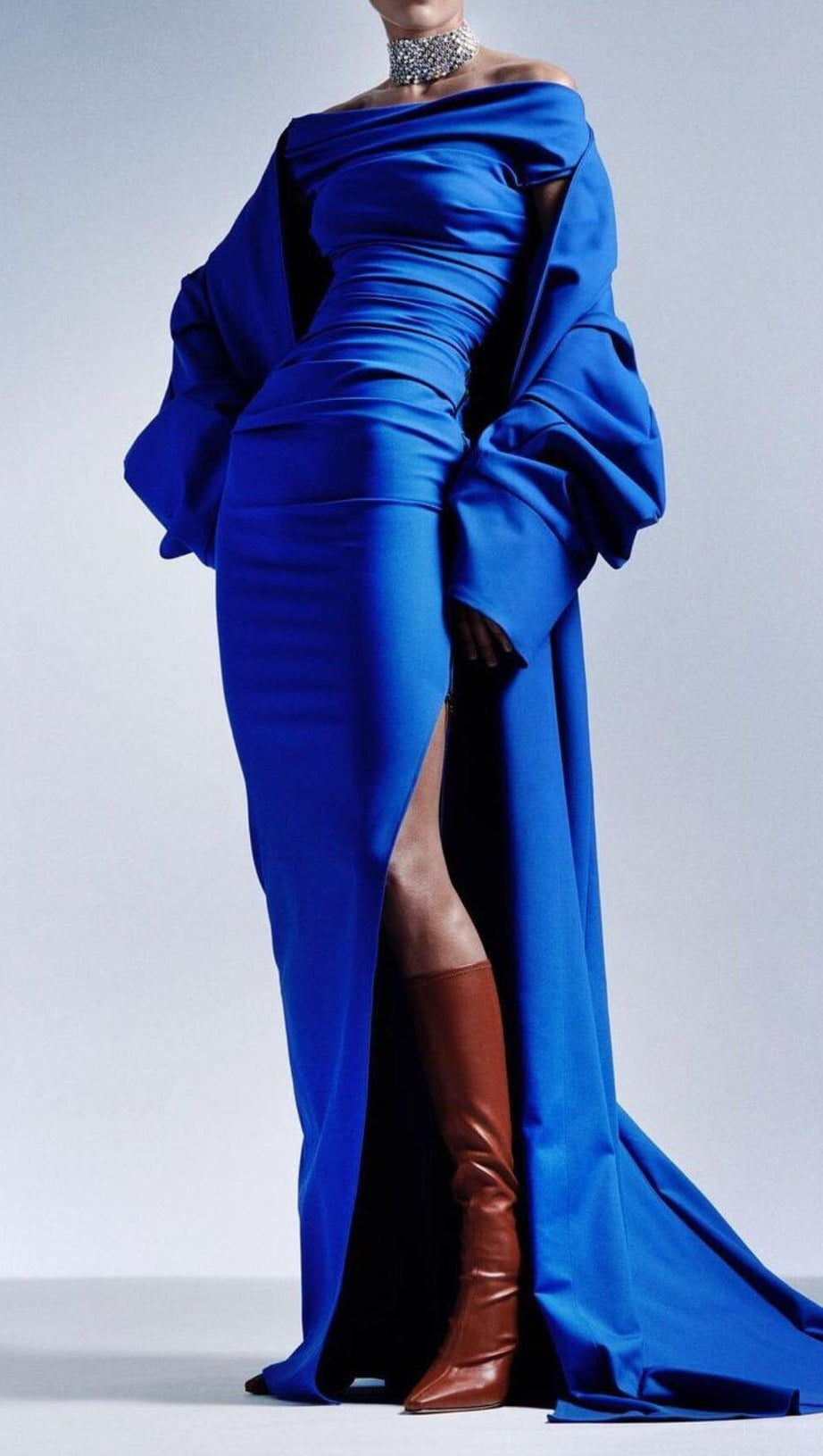 ABITO CORSETTO IN RASO SPACCATO BLU