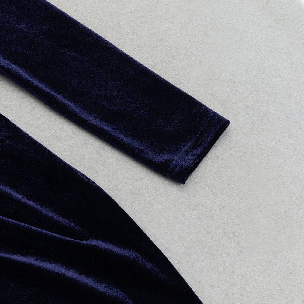 AIIZIE DARK BLUE HALF-HIGH COLLAR LONG-SLEEVED HOLLOW TIGHT SLIT MAXI DRESS - product image