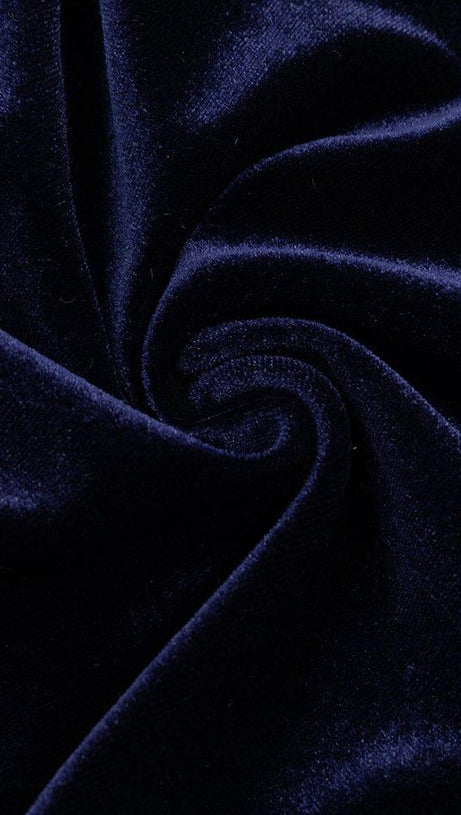 DARK BLUE HALF-HIGH COLLAR LONG-SLEEVED HOLLOW TIGHT SLIT MAXI DRESS