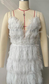 Deep V Plunge Neck Feather Cami Dress