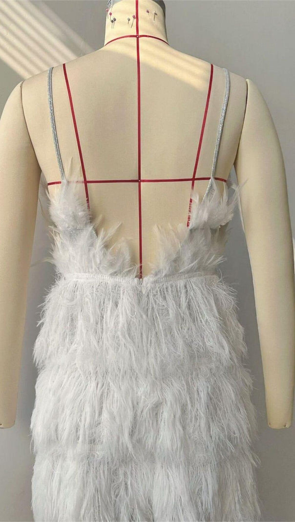 AIIZIE DEEP V PLUNGE NECK FEATHER CAMI DRESS - product image