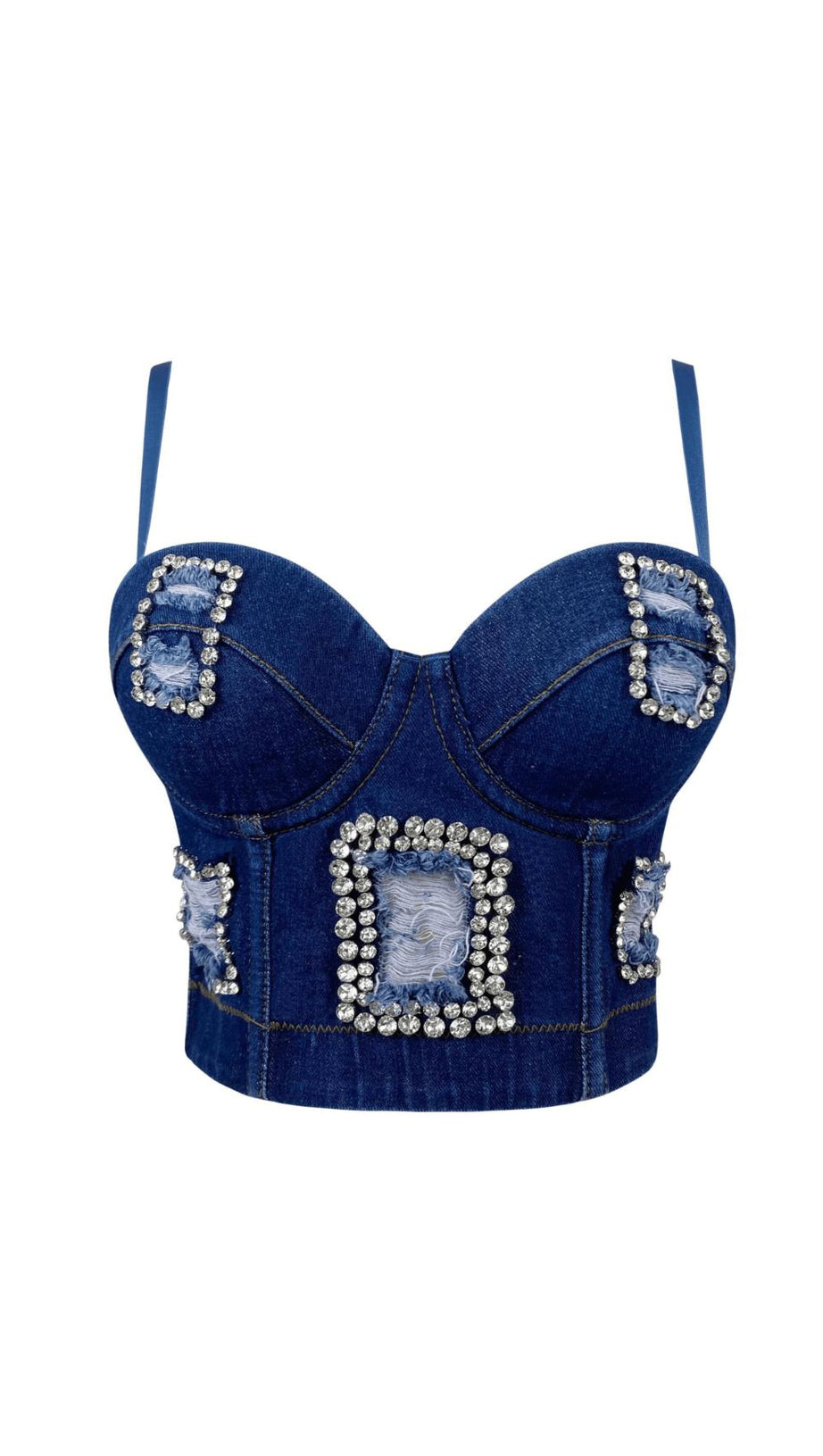 DISTRESSED BREATHABLE DIAMOND-ENCRUSTED FISHBONE CAMISOLE