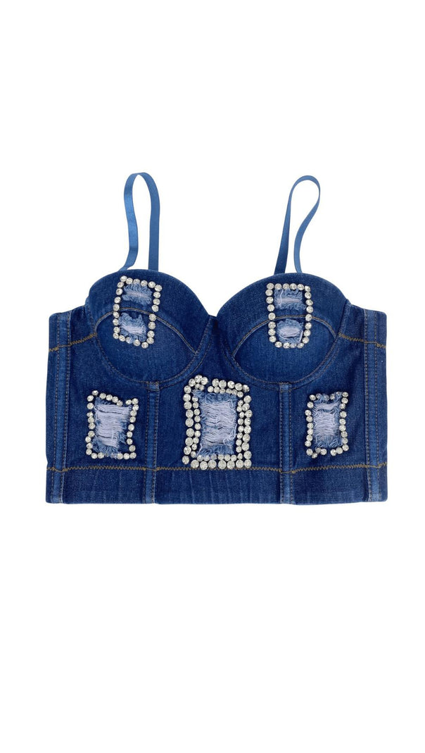 AIIZIE DISTRESSED BREATHABLE DIAMOND-ENCRUSTED FISHBONE CAMISOLE - product image