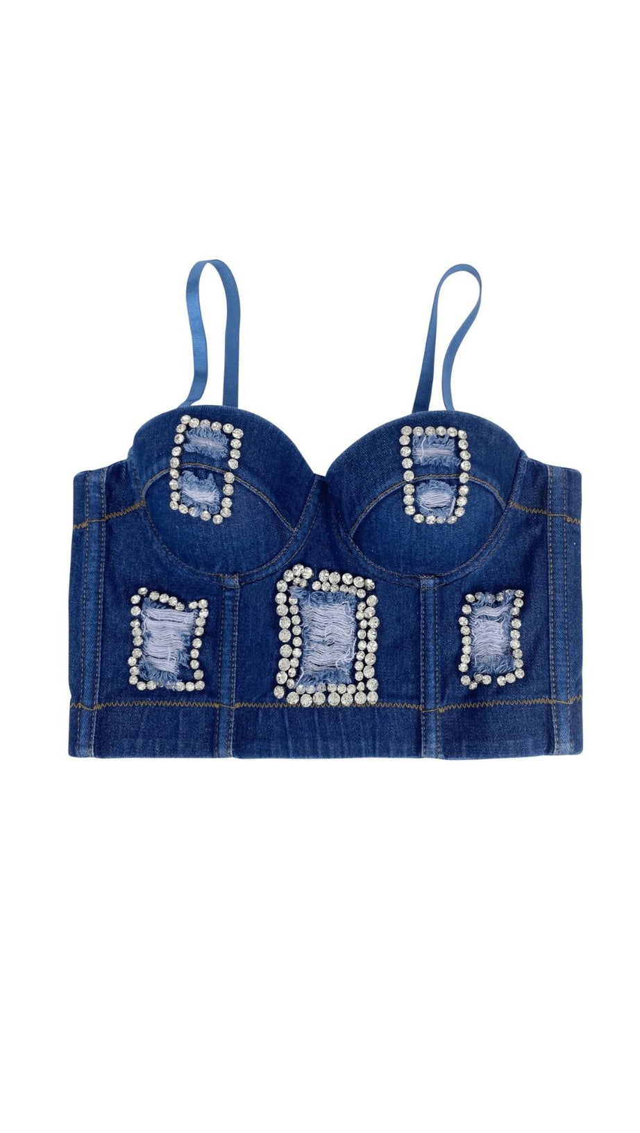 DISTRESSED BREATHABLE DIAMOND-ENCRUSTED FISHBONE CAMISOLE