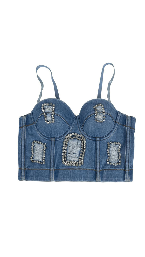 AIIZIE DISTRESSED BREATHABLE DIAMOND-ENCRUSTED FISHBONE CAMISOLE - product image