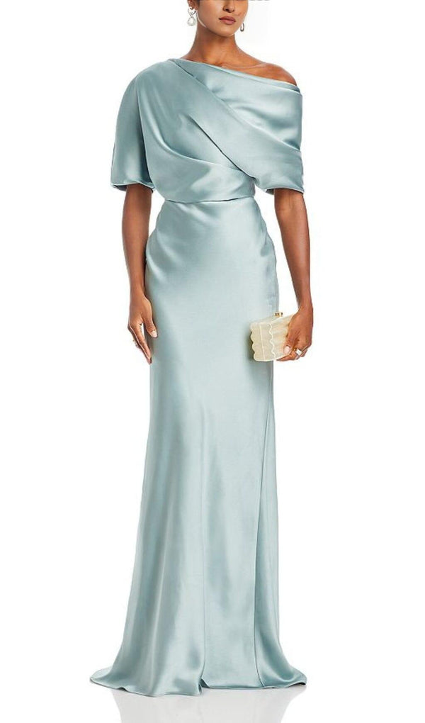 DRAPED SATIN ONE SHOULDER DRESS