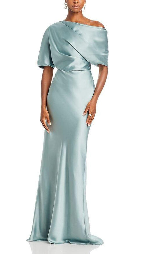DRAPED SATIN ONE SHOULDER DRESS