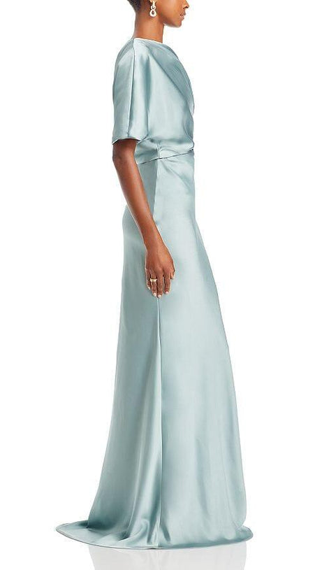 DRAPED SATIN ONE SHOULDER DRESS