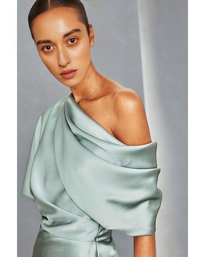 AIIZIE DRAPED SATIN ONE SHOULDER DRESS - product image