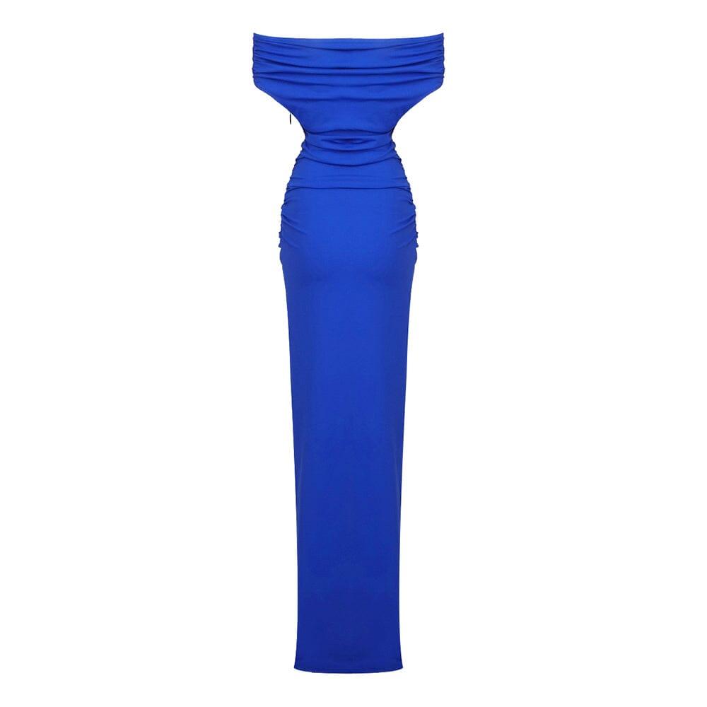 ABITO CORSETTO IN RASO SPACCATO BLU