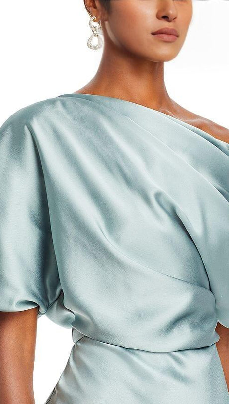 DRAPED SATIN ONE SHOULDER DRESS