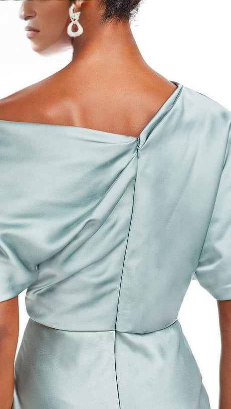 DRAPED SATIN ONE SHOULDER DRESS