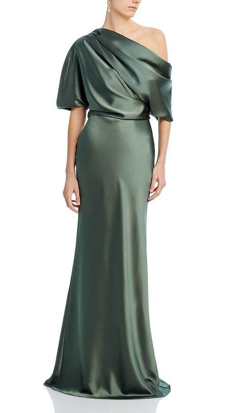 DRAPED SATIN ONE SHOULDER DRESS