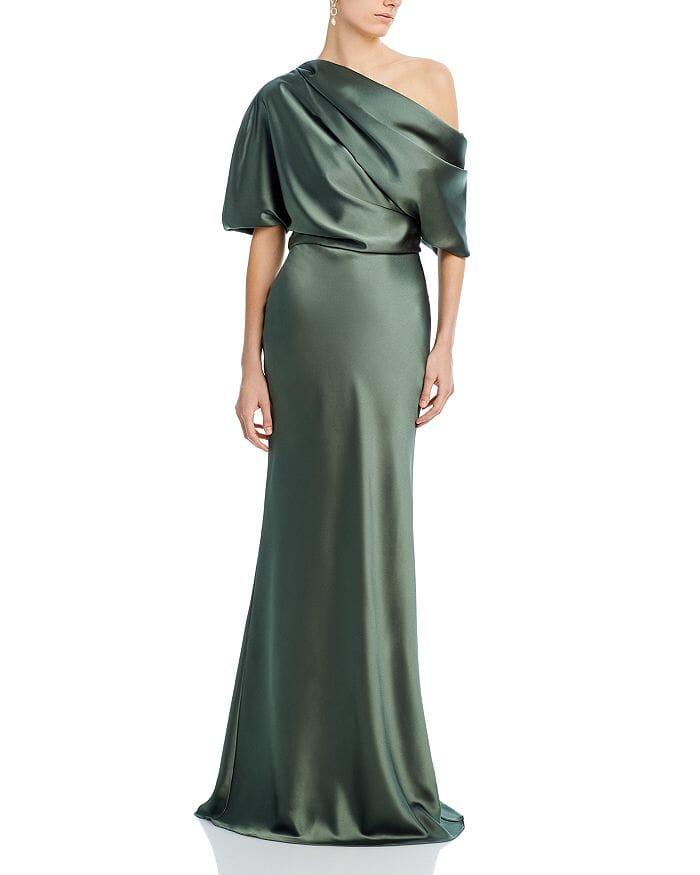 DRAPED SATIN ONE SHOULDER DRESS