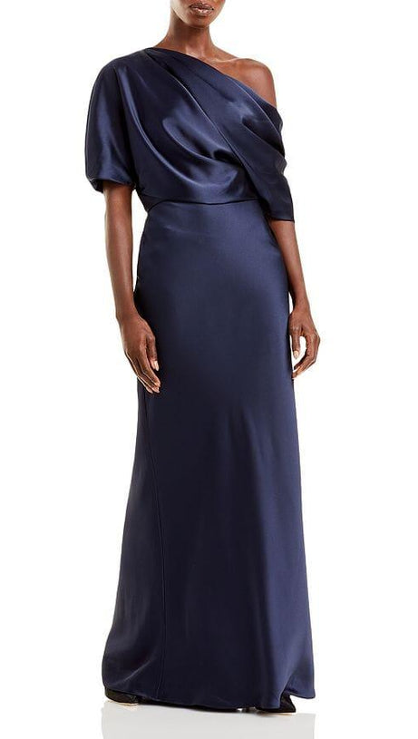 DRAPED SATIN ONE SHOULDER DRESS