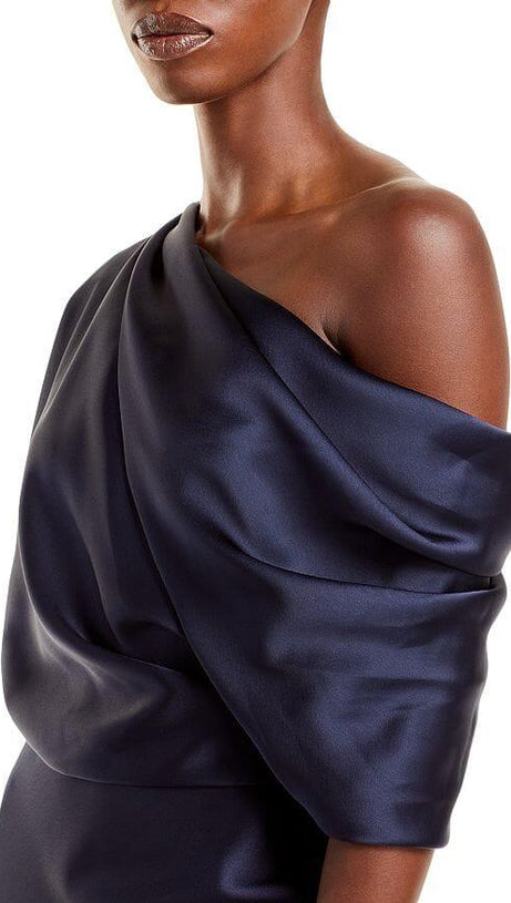 DRAPED SATIN ONE SHOULDER DRESS