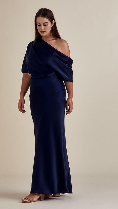DRAPED SATIN ONE SHOULDER DRESS